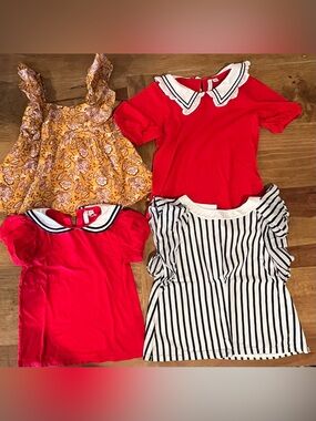 Girls Mixed Tops Bundle - Red, Mustard Floral, Black & White Stripes